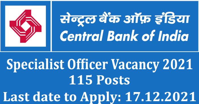 Central Bank of India Specialist Officer 2021 Vacancy